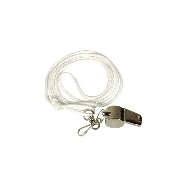 Sifflet chrome avec cordon blanc Sifflet chrome avec cordon blanc